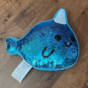 🏷️ Justice girls flip sequin narwhal pillow 2017 plush blue silver 17”x14”